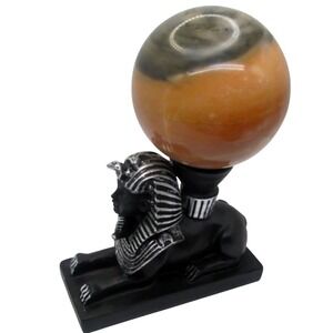 Black And‎ Silver egyptian Sphinx Crystal Sphere stand Decor